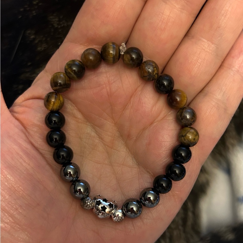 Heart Charm with Tigers Eye, Obsidian and Hematite Bracelet